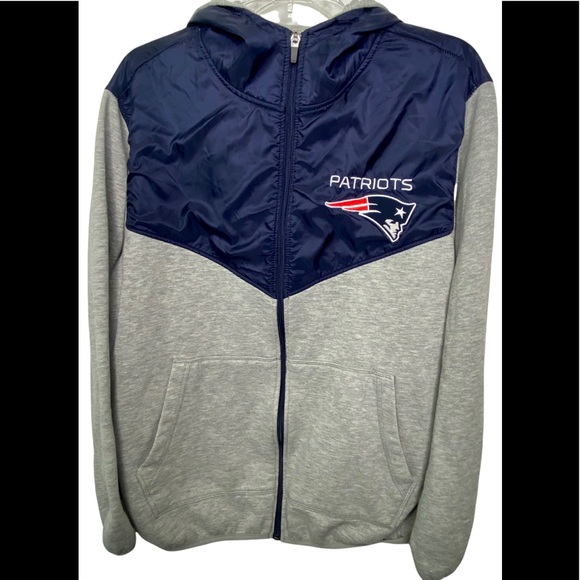 NFL Men’s New England Patriots Pullover Windbreaker Jacket M Gray Blue Full Zip - Picture 1 of 14